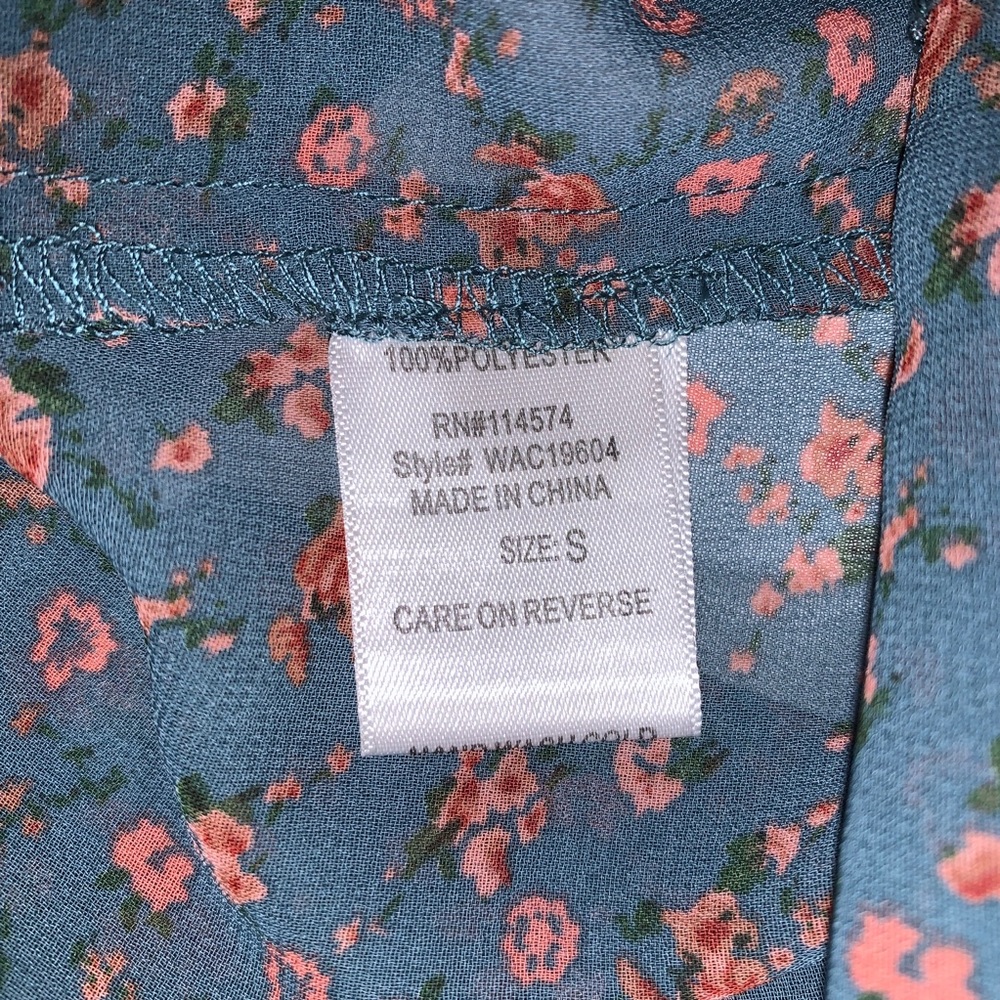 Robin-K Sheer Floral Western Button Down Blouse Sm - Picture 7 of 7